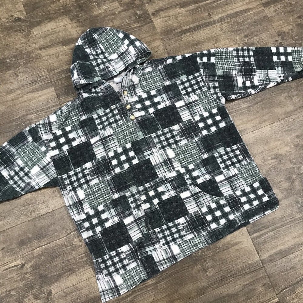 Vintage Backroad Blues Shirt Mens Hooded‎ Multicolor Boho FADED* NO SIZE TAG